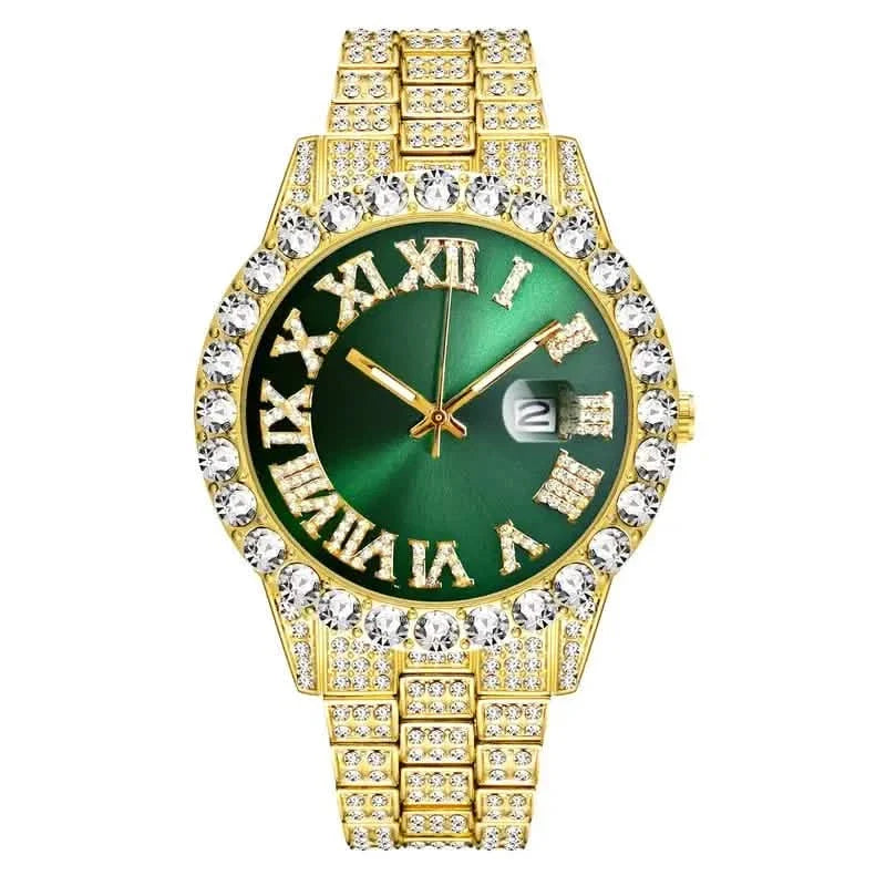 Men's Gypsophila Large Dial Waterproof Quartz Watch Gold Belt Green Face Watches - Tophatter Daily Deals