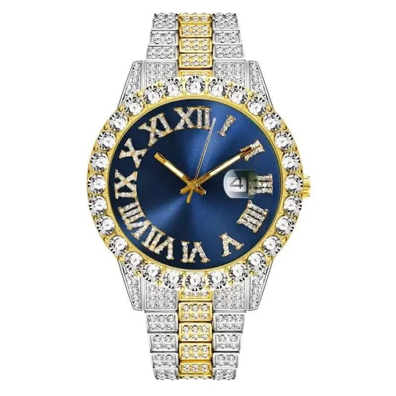 Men's Gypsophila Large Dial Waterproof Quartz Watch Gold Blue Surface Watches - Tophatter Daily Deals