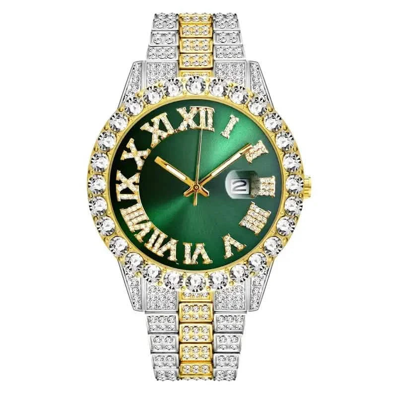 Men's Gypsophila Large Dial Waterproof Quartz Watch Gold Green Noodles Watches - Tophatter Daily Deals