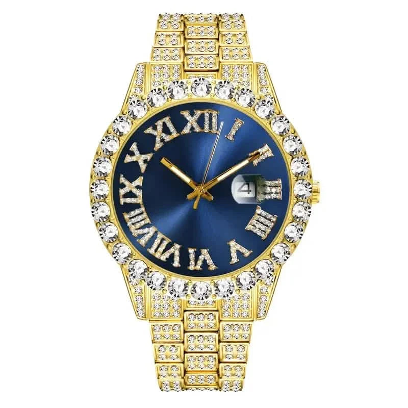 Men's Gypsophila Large Dial Waterproof Quartz Watch Gold with Blue Face Watches - Tophatter Daily Deals
