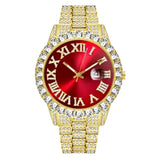Men's Gypsophila Large Dial Waterproof Quartz Watch Gold with Red Face Watches - Tophatter Daily Deals
