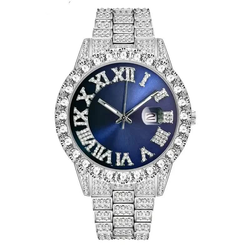 Men's Gypsophila Large Dial Waterproof Quartz Watch Silver with Blue Surface Watches - Tophatter Daily Deals