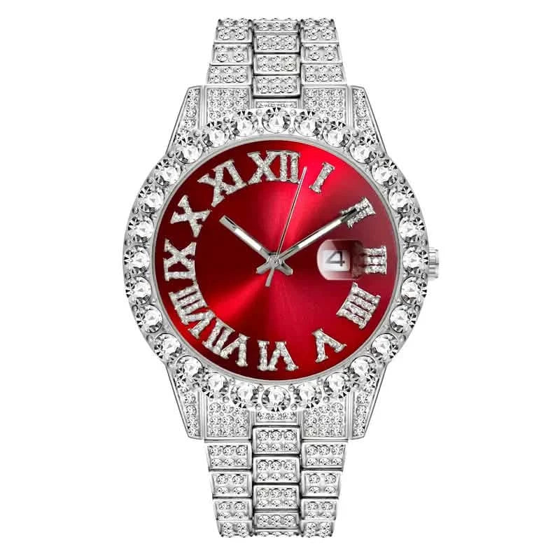Men's Gypsophila Large Dial Waterproof Quartz Watch Silver with Red Face Watches - Tophatter Daily Deals