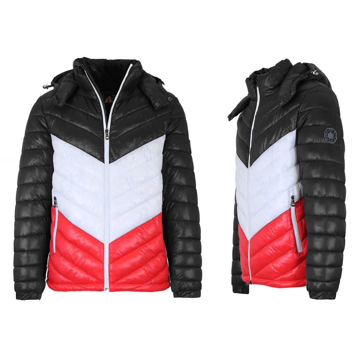 Men's Heavyweight Hooded Puffer Bubble Jacket Black White Red Men's Outerwear - Tophatter Daily Deals
