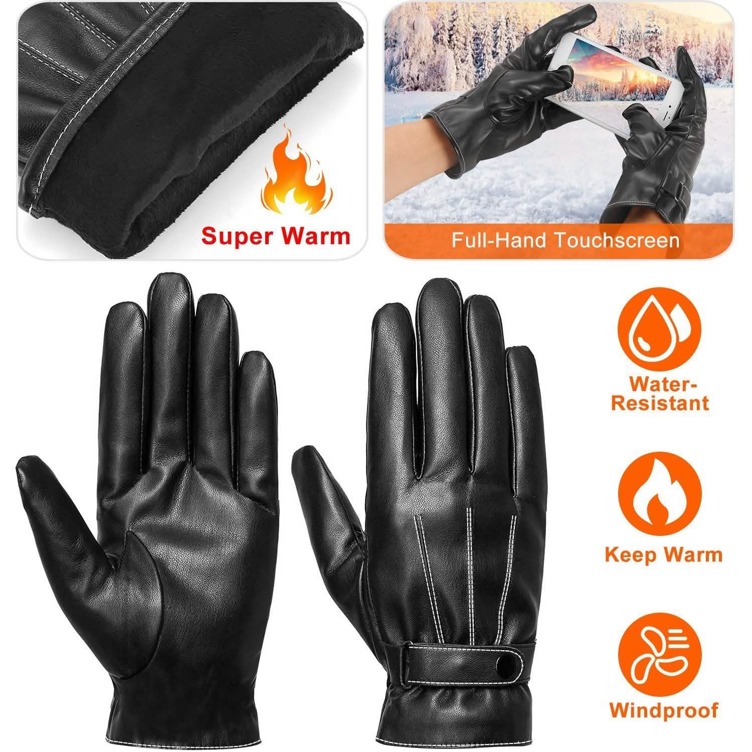 Men's Leather Winter Gloves Touchscreen Gloves, Scarves & Earmuffs - Tophatter Daily Deals