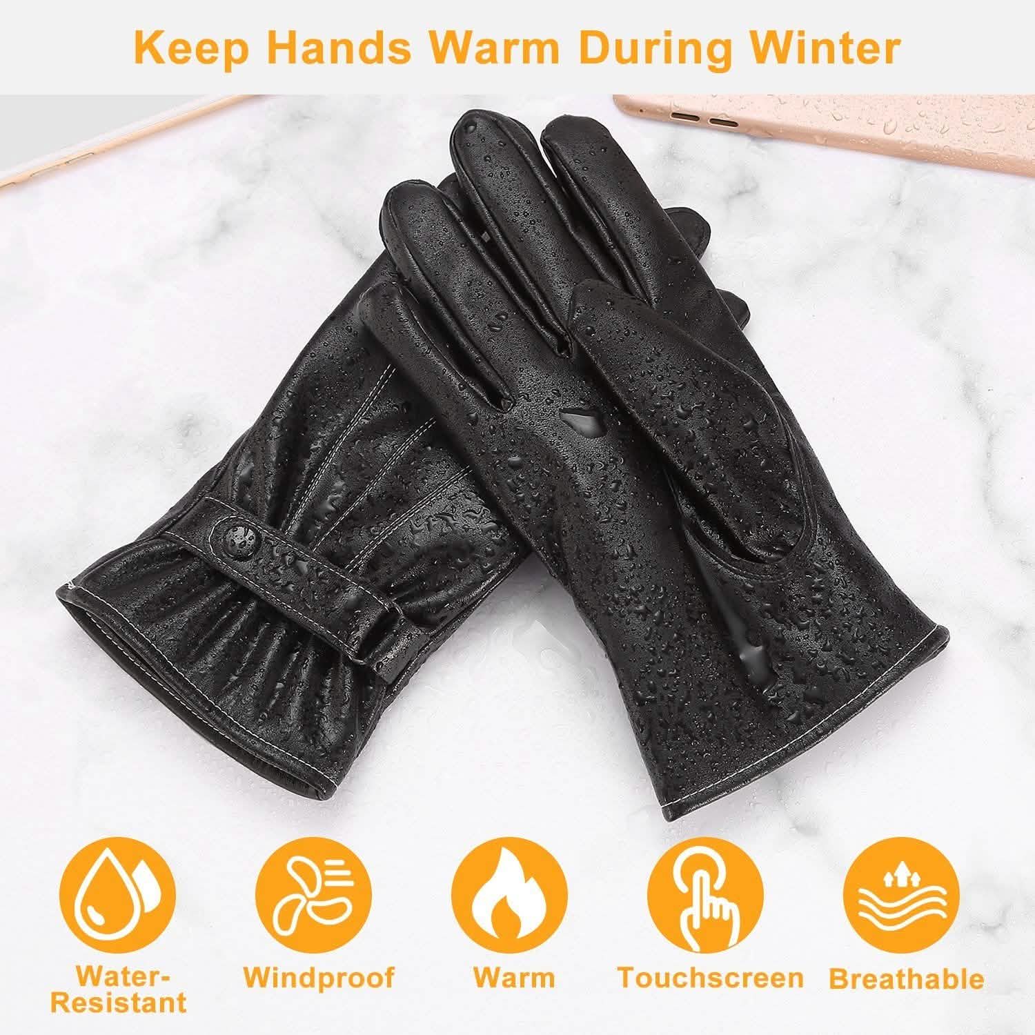 Men's Leather Winter Gloves Touchscreen Gloves, Scarves & Earmuffs - Tophatter Daily Deals