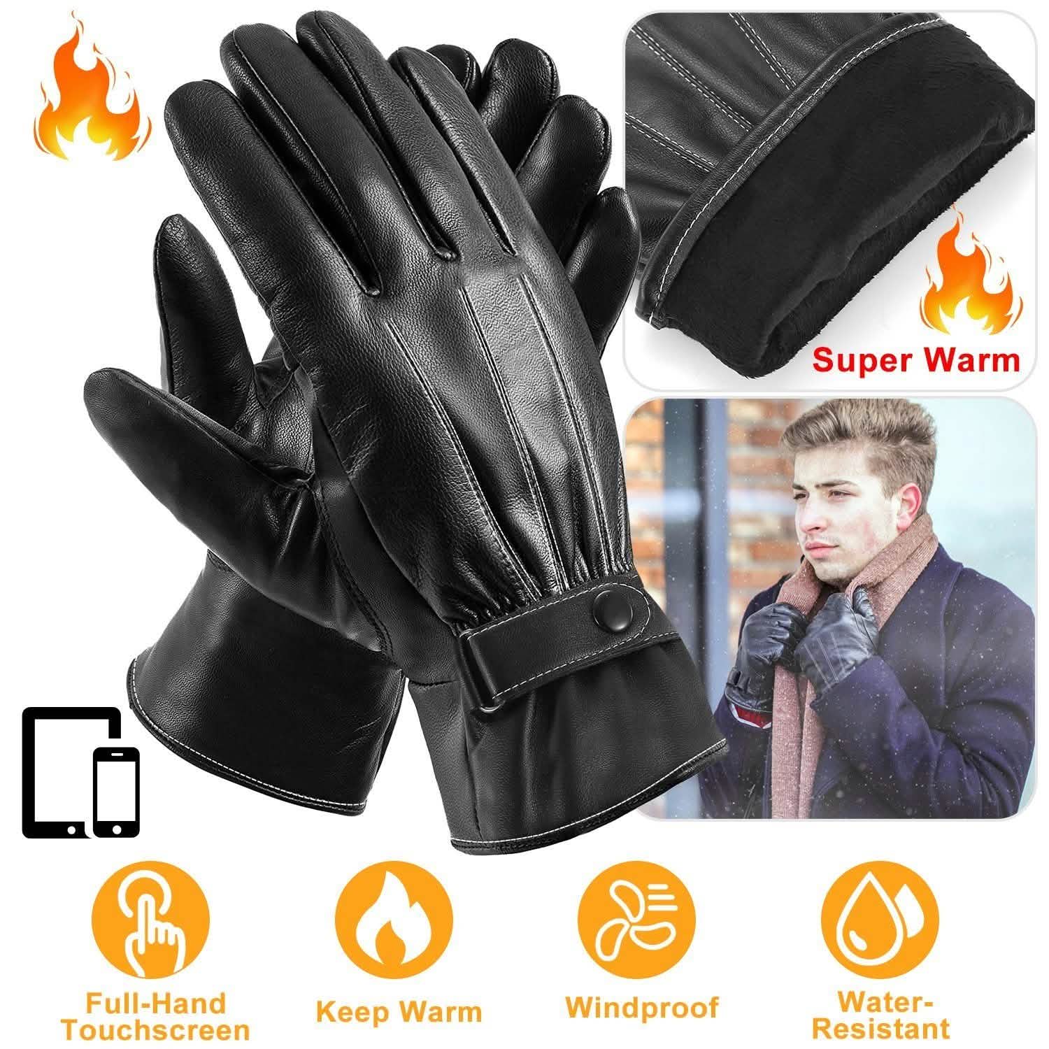 Men's Leather Winter Gloves Touchscreen Gloves, Scarves & Earmuffs - Tophatter Daily Deals