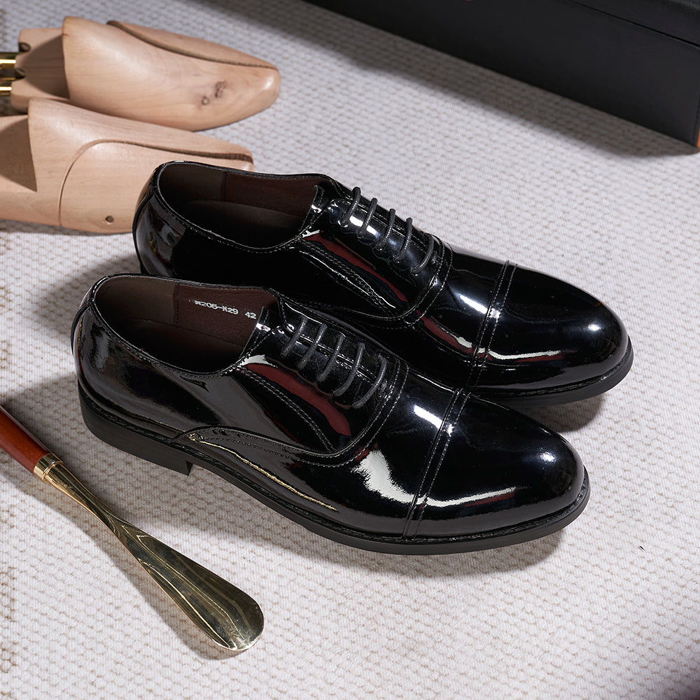 Mens Oxfords Genuine Black Patent Leather Men Dresses Shoes - Tophatter Daily Deals