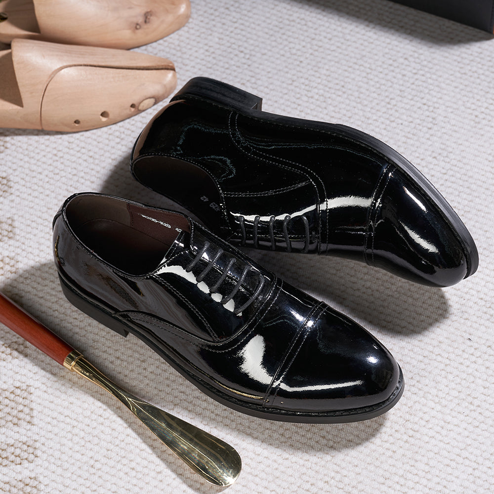 Mens Oxfords Genuine Black Patent Leather Men Dresses Shoes - Tophatter Daily Deals