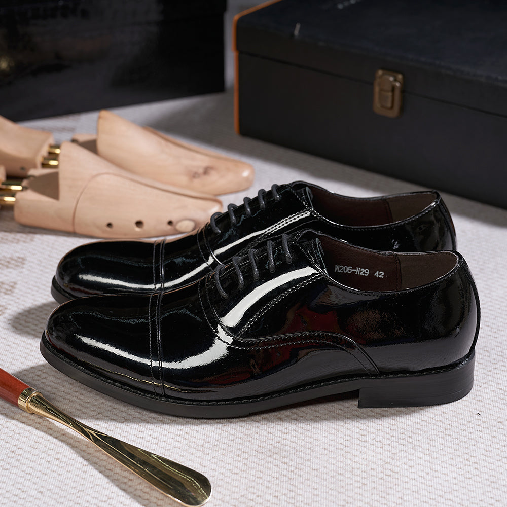 Mens Oxfords Genuine Black Patent Leather Men Dresses Shoes - Tophatter Daily Deals