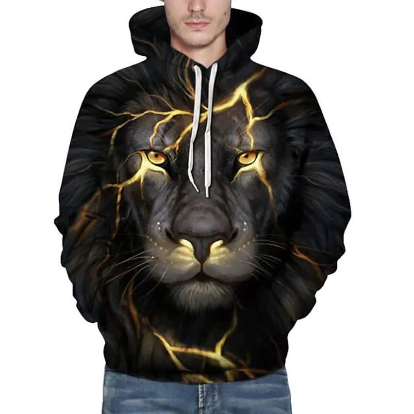 Men's Plus Size 3D Lion Animal Print Hoodie Sweatshirt Men's Outerwear - Tophatter Daily Deals