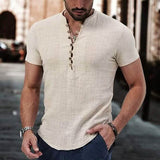 Men's Popover Shirt Short Sleeve Plain V Neck Apricot Men's Tops - Tophatter Daily Deals