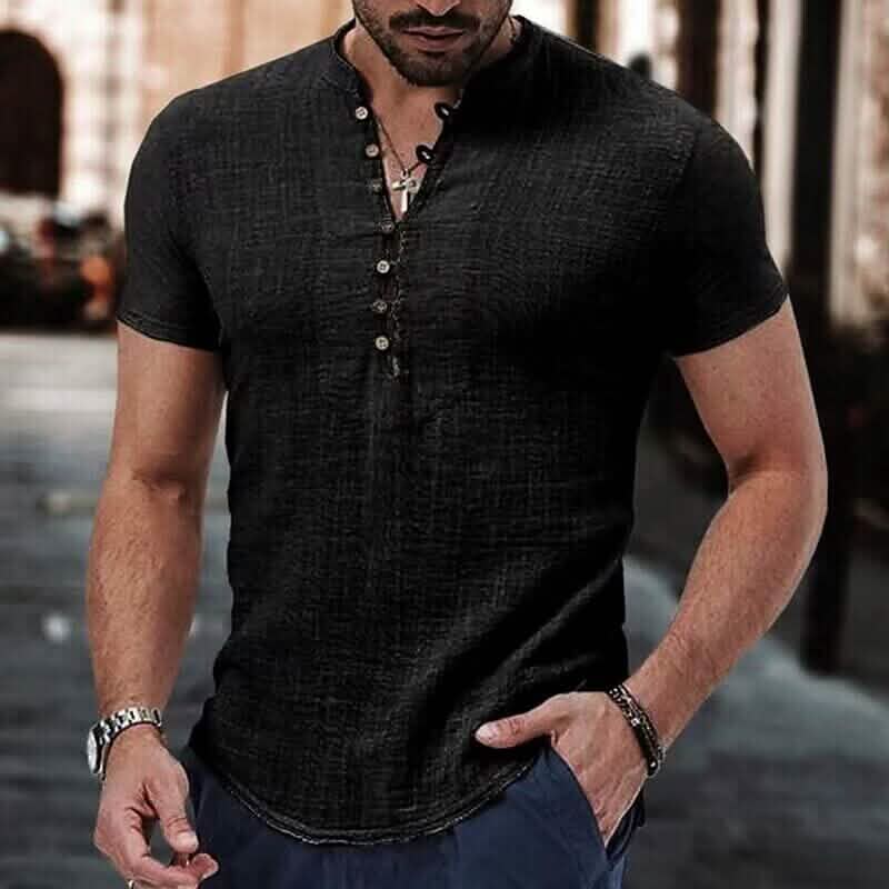 Men's Popover Shirt Short Sleeve Plain V Neck Black Men's Tops - Tophatter Daily Deals