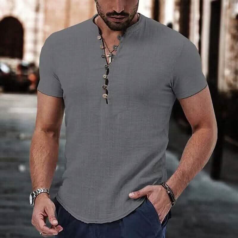 Men's Popover Shirt Short Sleeve Plain V Neck Gray Men's Tops - Tophatter Daily Deals
