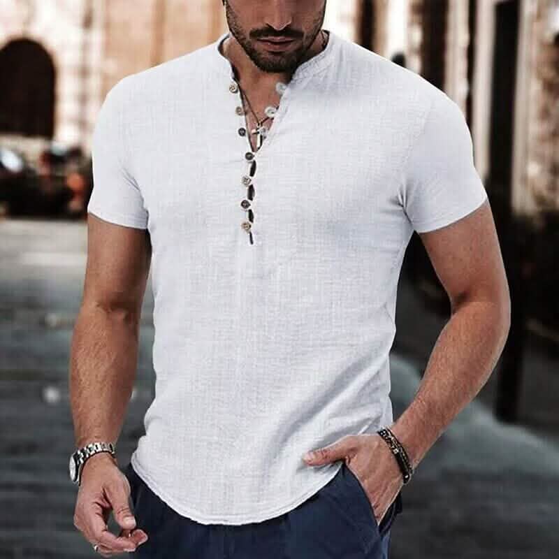 Men's Popover Shirt Short Sleeve Plain V Neck White Men's Tops - Tophatter Daily Deals