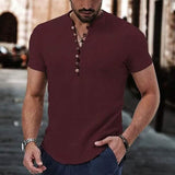 Men's Popover Shirt Short Sleeve Plain V Neck Wine Red Men's Tops - Tophatter Daily Deals