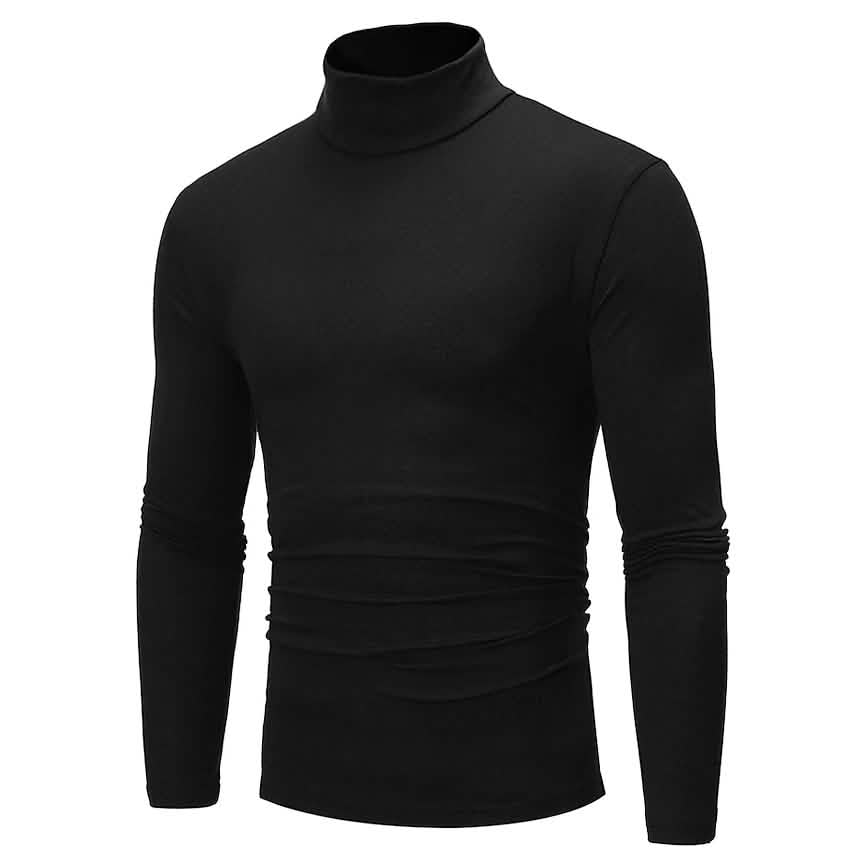 Men's Pure Color T-Shirt Thermal Mock Turtleneck Long Sleeve Tops Black Men's Tops - Tophatter Daily Deals