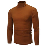 Men's Pure Color T-Shirt Thermal Mock Turtleneck Long Sleeve Tops Coffee Men's Tops - Tophatter Daily Deals