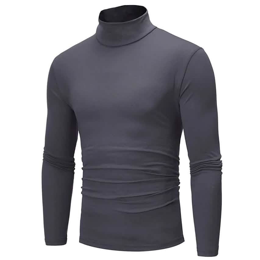 Men's Pure Color T-Shirt Thermal Mock Turtleneck Long Sleeve Tops Dark Gray Men's Tops - Tophatter Daily Deals