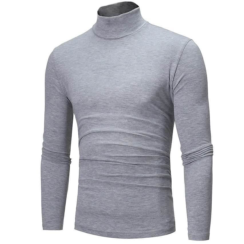 Men's Pure Color T-Shirt Thermal Mock Turtleneck Long Sleeve Tops Light Gray Men's Tops - Tophatter Daily Deals