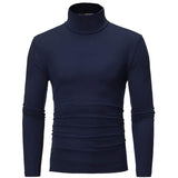 Men's Pure Color T-Shirt Thermal Mock Turtleneck Long Sleeve Tops Navy Men's Tops - Tophatter Daily Deals