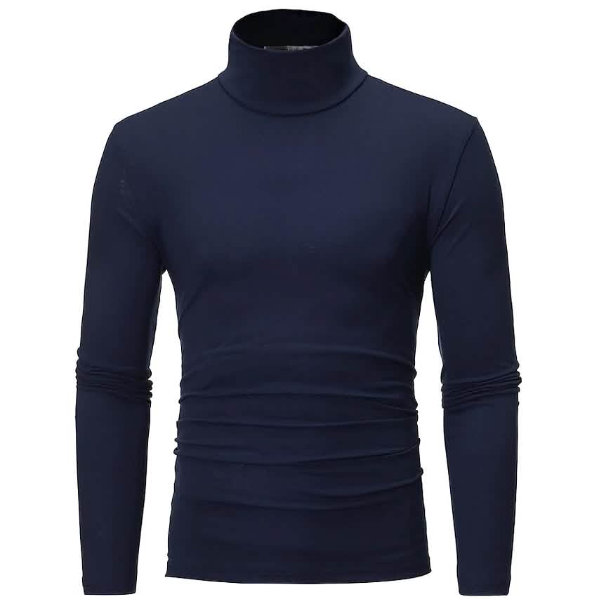 Men's Pure Color T-Shirt Thermal Mock Turtleneck Long Sleeve Tops Navy Men's Tops - Tophatter Daily Deals
