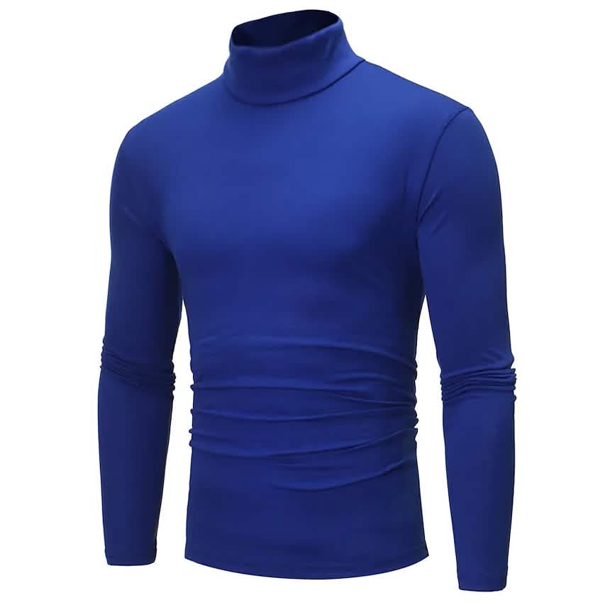 Men's Pure Color T-Shirt Thermal Mock Turtleneck Long Sleeve Tops Royal Blue Men's Tops - Tophatter Daily Deals