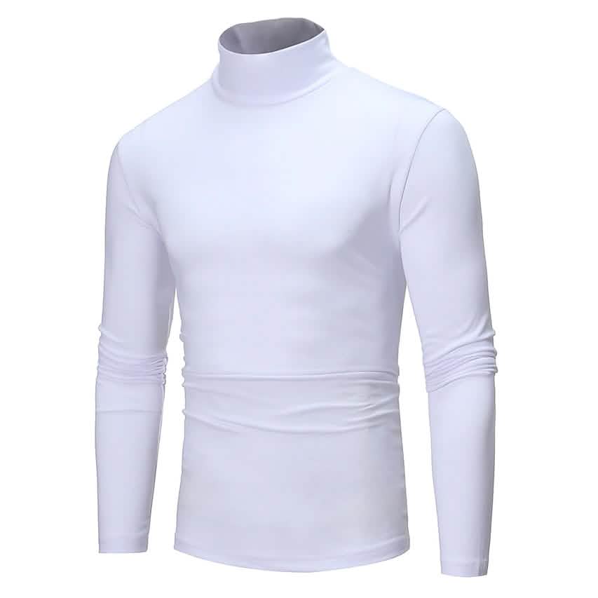 Men's Pure Color T-Shirt Thermal Mock Turtleneck Long Sleeve Tops White Men's Tops - Tophatter Daily Deals