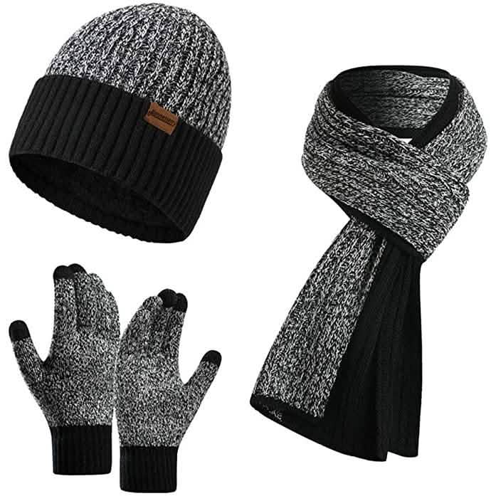 Men's Scarf and Beanie Hat Themal Gloves Set Black White Gloves, Scarves & Earmuffs - Tophatter Daily Deals