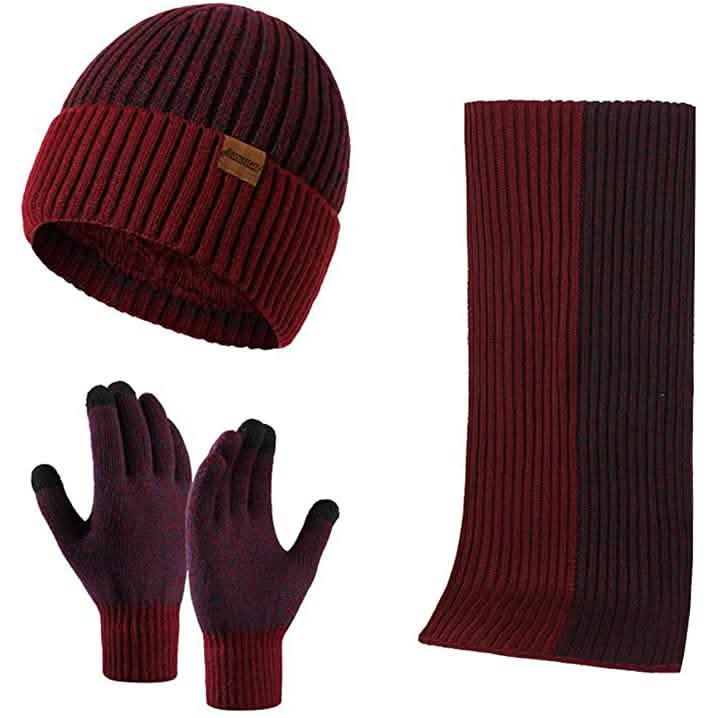 Men's Scarf and Beanie Hat Themal Gloves Set Wine Red Gloves, Scarves & Earmuffs - Tophatter Daily Deals