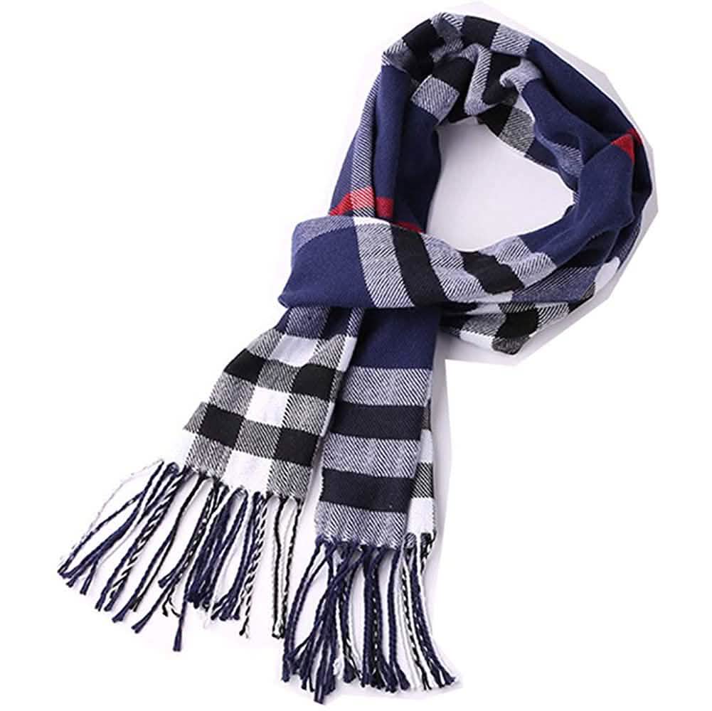 Men's Scarves Classic Arrival Winter Plaid Scarf Tassel Edge Navy Gloves, Scarves & Earmuffs - Tophatter Daily Deals
