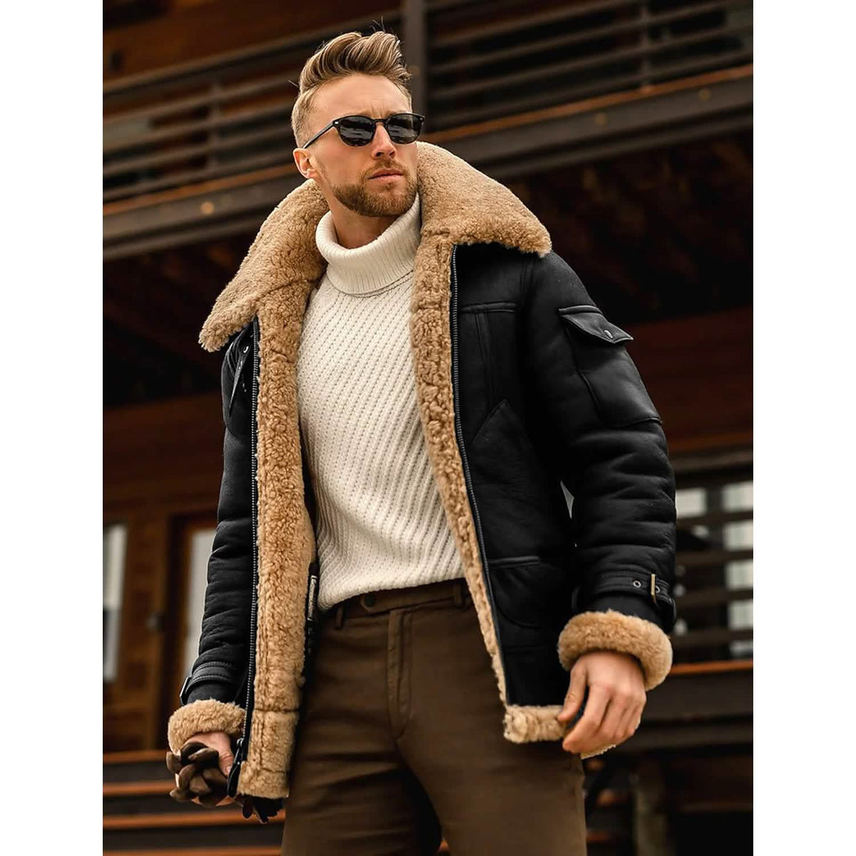 Men's Shearling Coat Winter Jacket Black Men's Outerwear - Tophatter Daily Deals