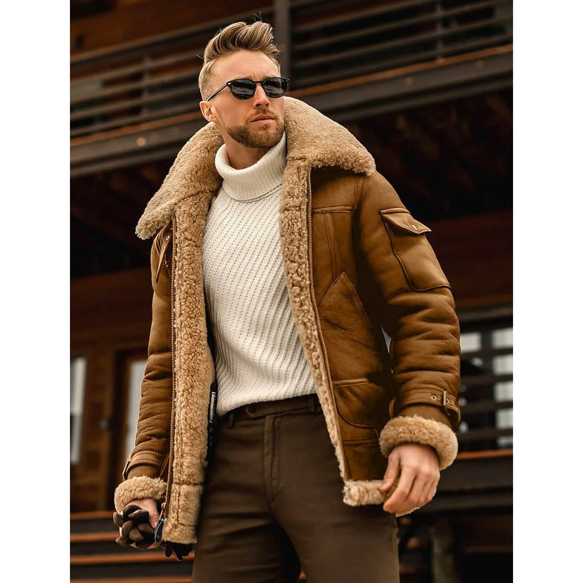 Men's Shearling Coat Winter Jacket Brown Men's Outerwear - Tophatter Daily Deals