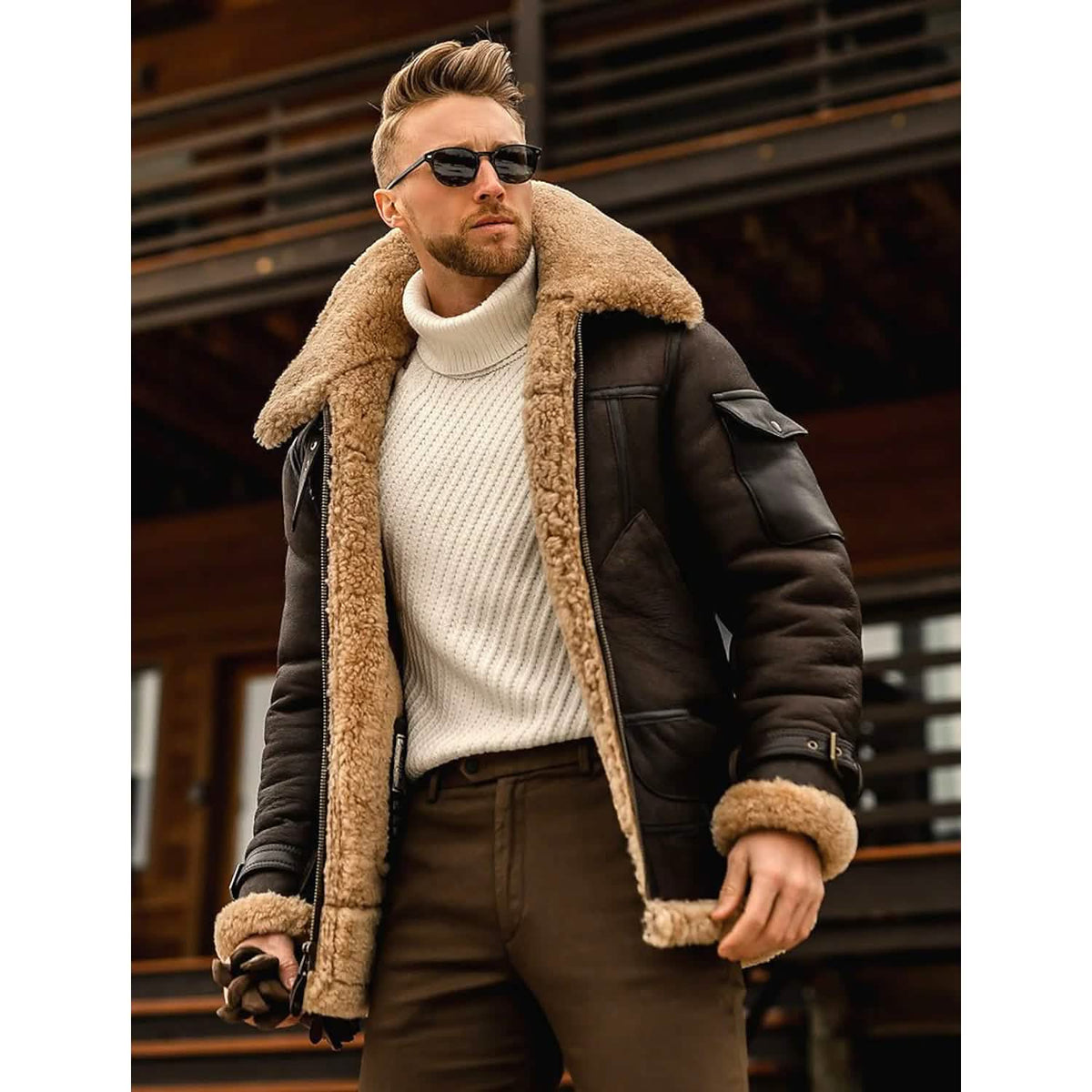 Men's Shearling Coat Winter Jacket Coffee Men's Outerwear - Tophatter Daily Deals
