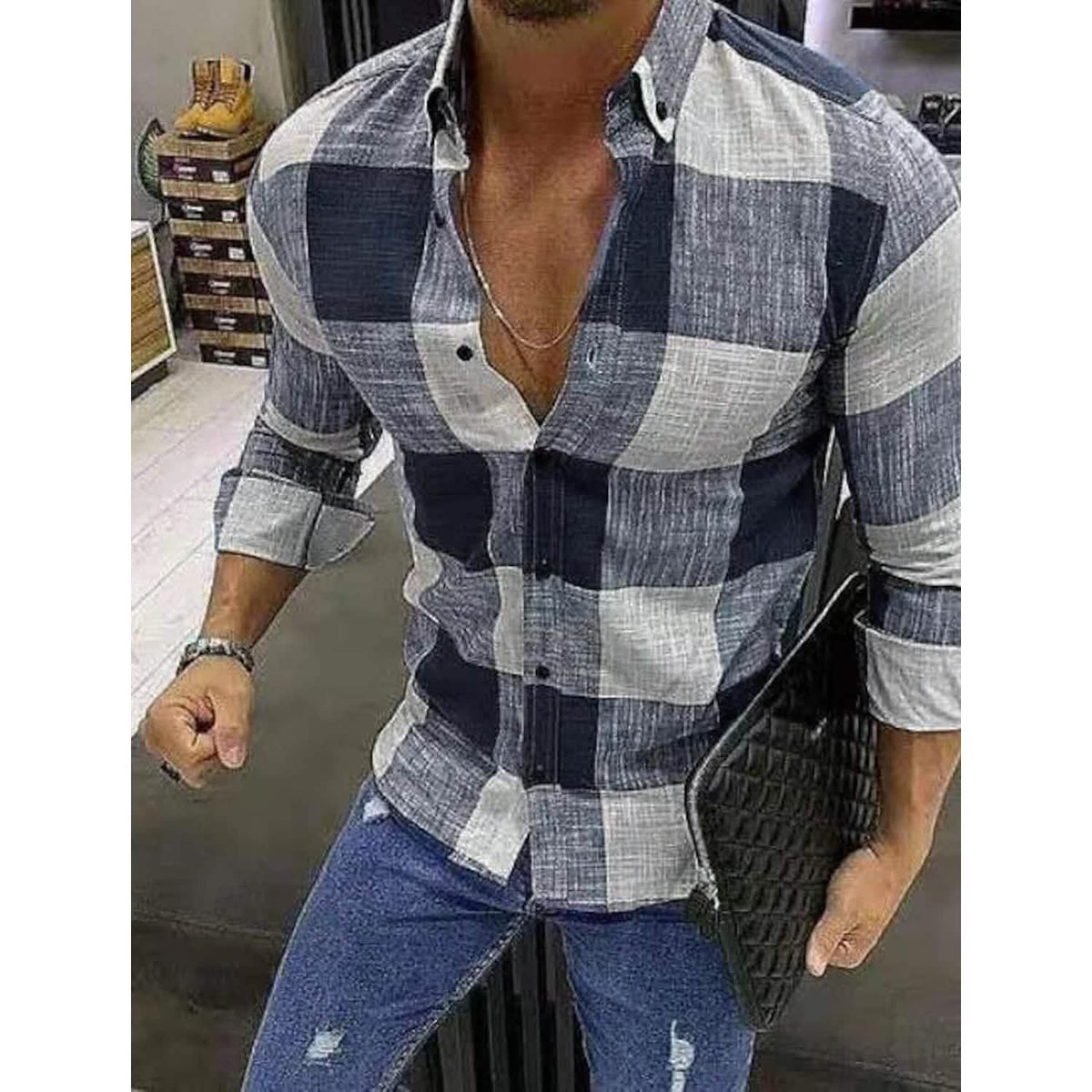 Men's Shirt Bishop Sleeve Collar Shirt Dark Blue Men's Tops - Tophatter Daily Deals