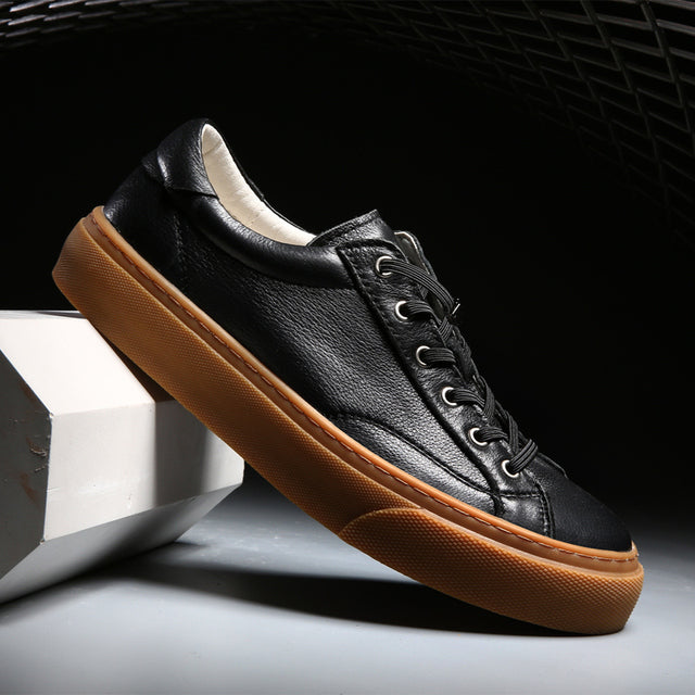 Men's Shoes Leather Sneakers Black Shoes - Tophatter Daily Deals