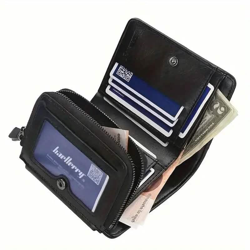 Men's Short Multi-Card Slots Tri-Fold Zipper Coin Pocket Wallet Handbags & Wallets - Tophatter Daily Deals