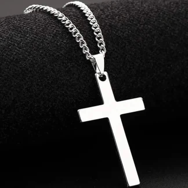 Men's Simple Black Cross Pendant Necklace Silver Men's Jewelry - Tophatter Daily Deals