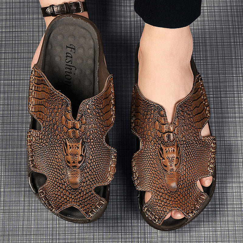 Men's Slippers Genuine Leather Sandals MEN SANDALS - Tophatter Daily Deals