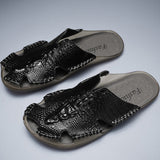 Men's Slippers Genuine Leather Sandals Black MEN SANDALS - Tophatter Daily Deals