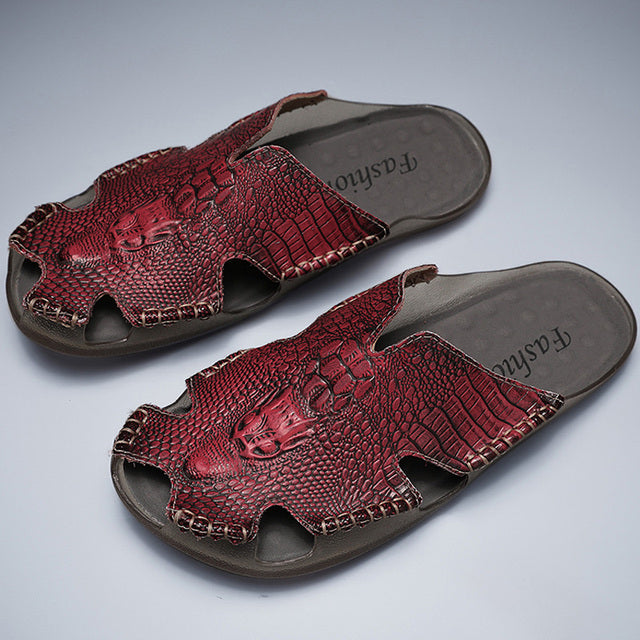 Men's Slippers Genuine Leather Sandals Red MEN SANDALS - Tophatter Daily Deals