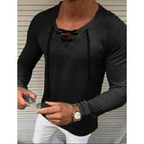 Men's Solid V Neck Long Sleeved Cotton Linen Shirt Black Men's Tops - Tophatter Daily Deals