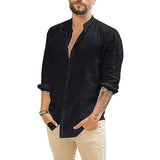 Mens Summer Casual Long Sleeve Cotton Linen T-Shirt Black Men's Tops - Tophatter Daily Deals