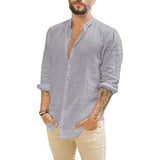 Mens Summer Casual Long Sleeve Cotton Linen T-Shirt Gray Men's Tops - Tophatter Daily Deals