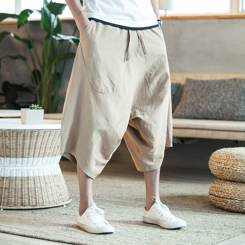 Solid Color Harem Pants Elastic Waist Calf Length Trousers Pants - Tophatter Daily Deals