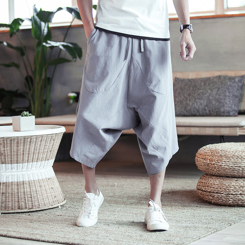 Solid Color Harem Pants Elastic Waist Calf Length Trousers Pants - Tophatter Daily Deals
