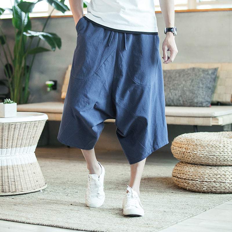 Solid Color Harem Pants Elastic Waist Calf Length Trousers Pants - Tophatter Daily Deals