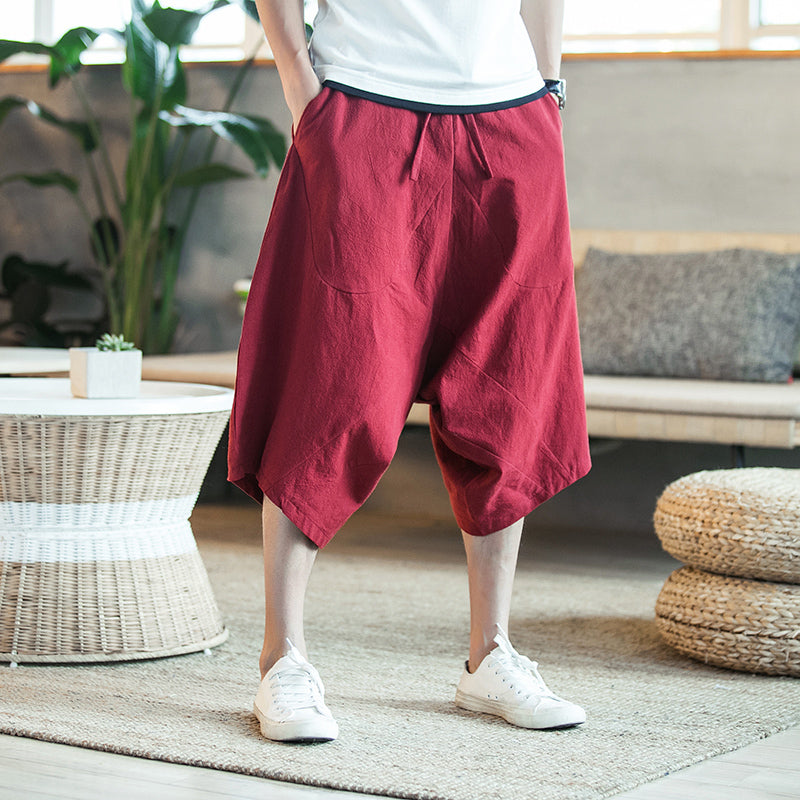 Solid Color Harem Pants Elastic Waist Calf Length Trousers Pants - Tophatter Daily Deals
