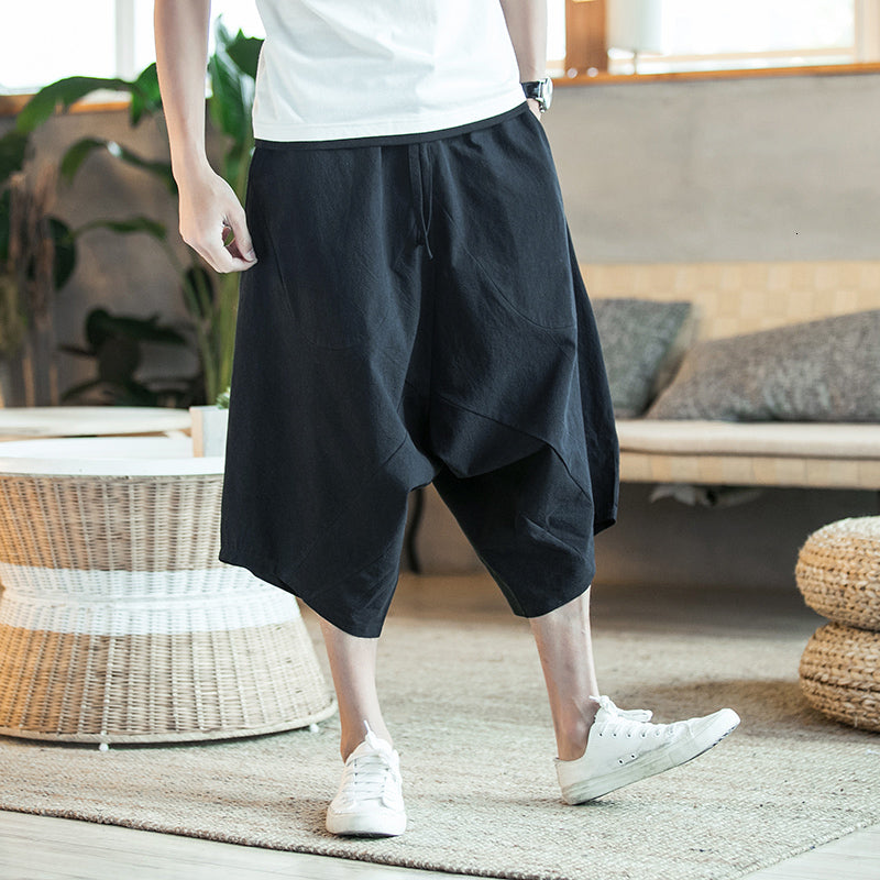 Solid Color Harem Pants Elastic Waist Calf Length Trousers Black Pants - Tophatter Daily Deals
