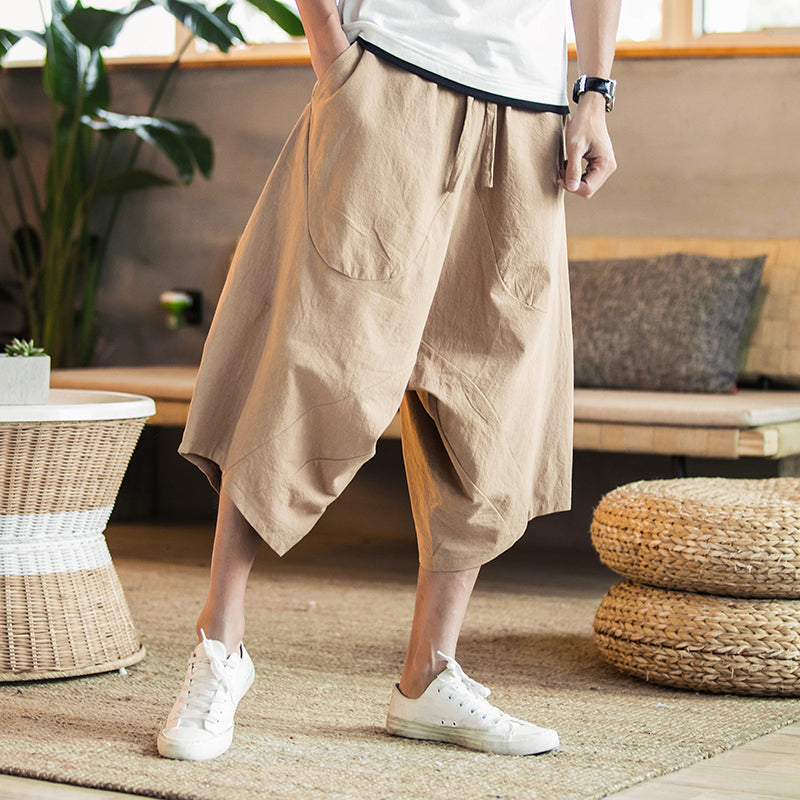 Solid Color Harem Pants Elastic Waist Calf Length Trousers Khaki Pants - Tophatter Daily Deals